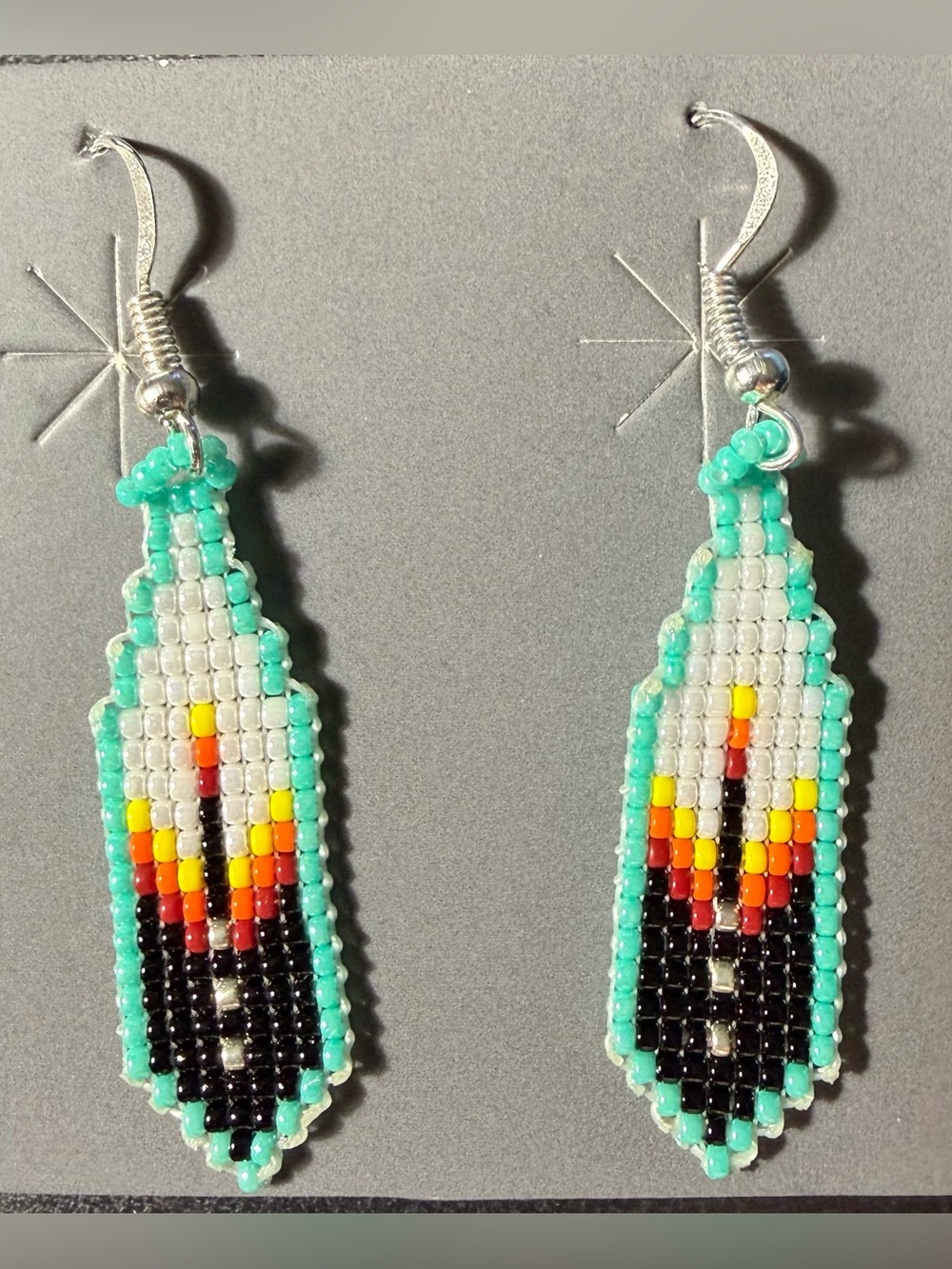 New Denise Goldtooth Hand-Beaded Sterling Silver Dangle Earrings
